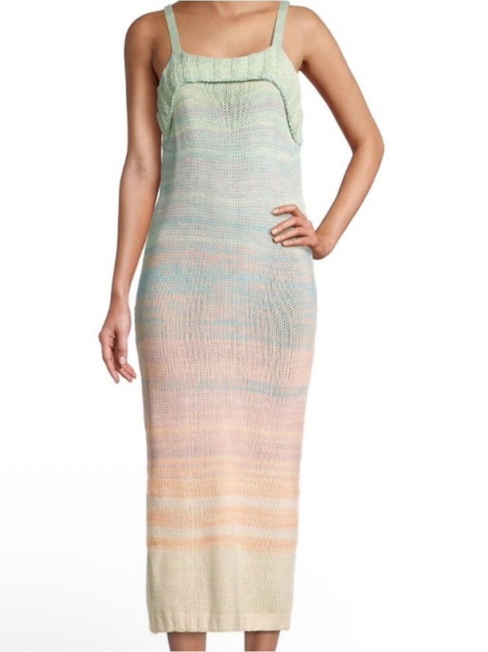 525 America Ombre Knit Midi Dress Taffy Rainbow Revolve Square Neck Sz M